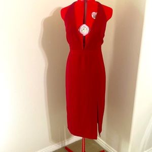 Red cocktail dress plunging